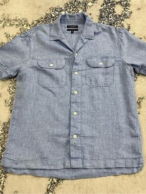 Banana Republic Linen Shirt Mens Size Medium Blue Short Sleeve Button Front